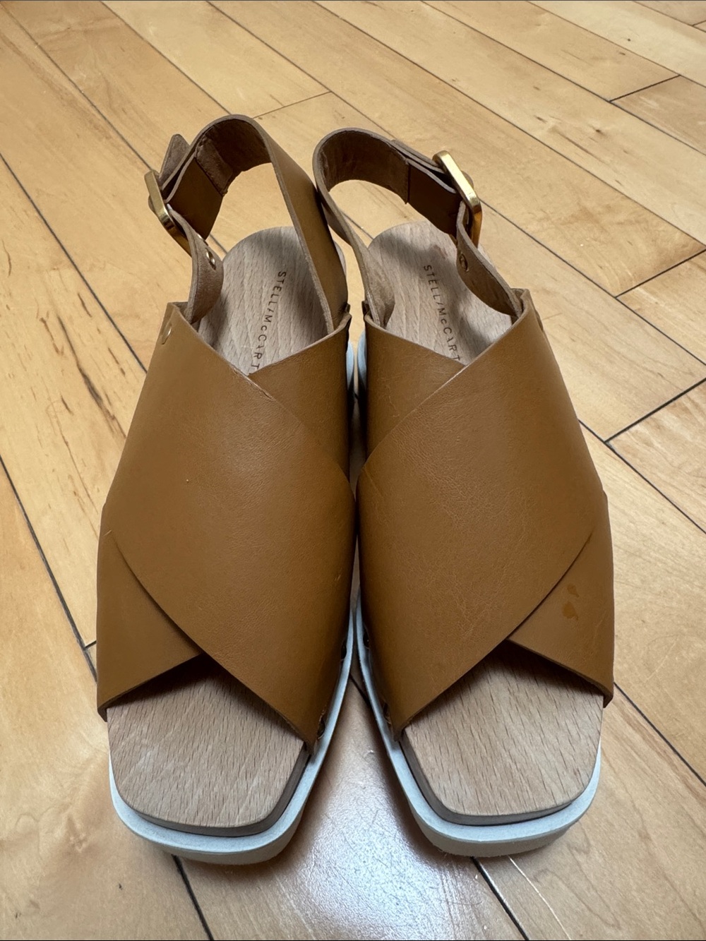 Stella McCartney Cognac Tan Crossover Slingback Sandals